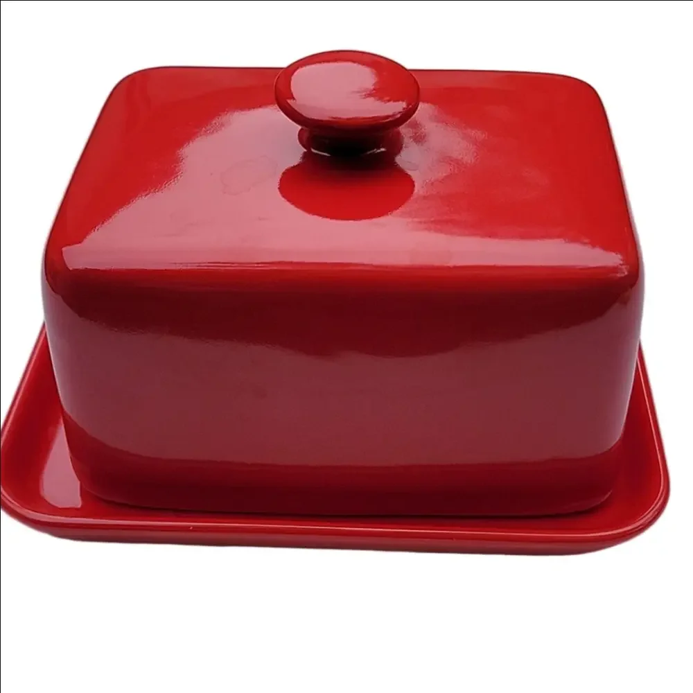 Ciroa Simple Serve Stoneware Red Ceramic Large Butter Dish With Lid Australia